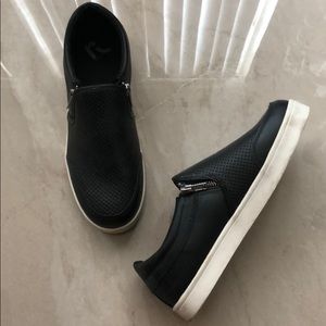 Black slip on faux leather shoes causal wear